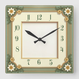 Relógio Quadrado Art Deco Flower