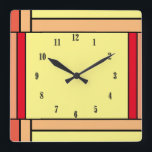 Relógio Quadrado Art Deco Geométrico Laranja Amarelo<br><div class="desc">design de quadrado colorido que complementa o excelente</div>
