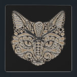 Relógio Quadrado Art deco gold e black Egypt style cat<br><div class="desc">Rosto de arte deco cat feito em um estilo elegante de emblema de joia em cores de ouro,  prata e preto. Para todos os amantes de gatos. Um design de gato decorativo,  vintage,  estilo egípcio</div>