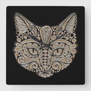 Relógio Quadrado Art deco gold e black Egypt style cat