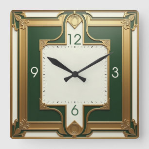 Relógio Quadrado Art Deco Green
