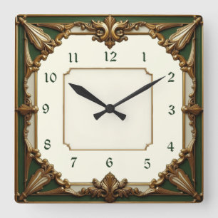 Relógio Quadrado Art Deco Green
