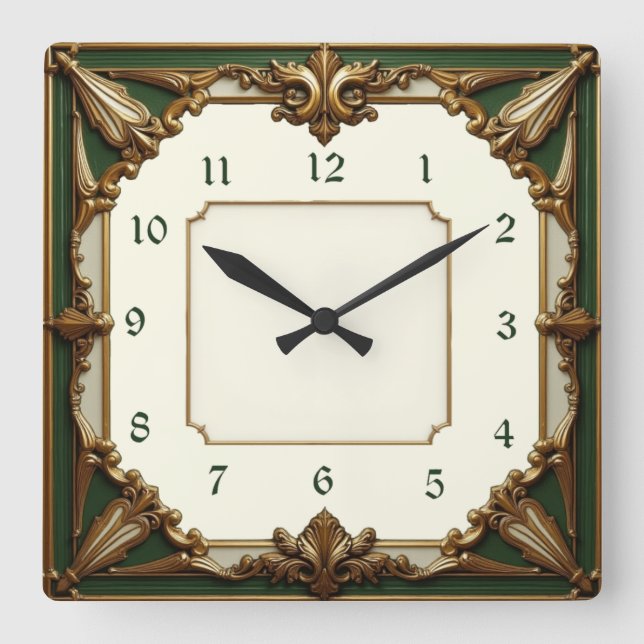 Relógio Quadrado Art Deco Green (Frente)