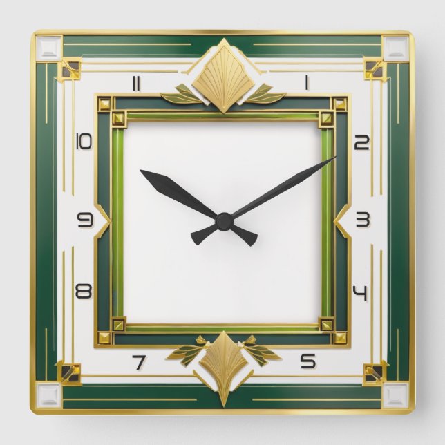 Relógio Quadrado Art Deco Green (Frente)