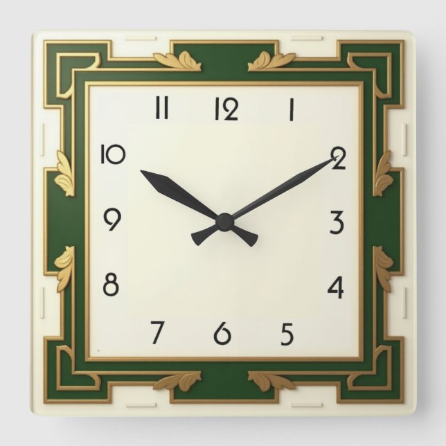 Relógio Quadrado Art Deco Green (Frente)