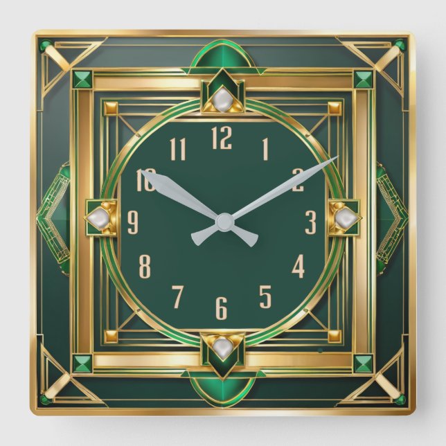 Relógio Quadrado Art Deco Green (Frente)