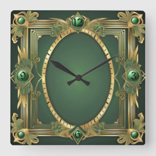 Relógio Quadrado Art Deco Green