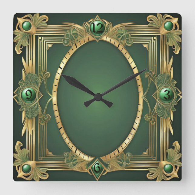 Relógio Quadrado Art Deco Green (Frente)