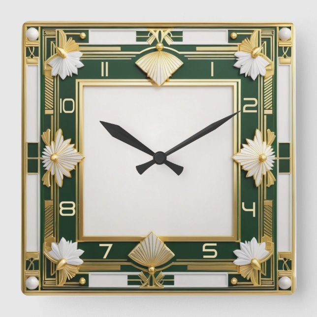 Relógio Quadrado Art Deco Green (Frente)
