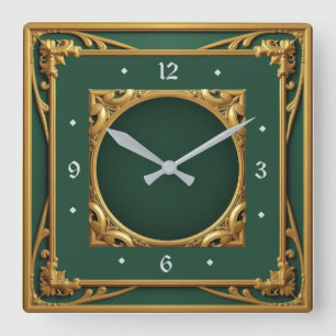 Relógio Quadrado Art Deco Green