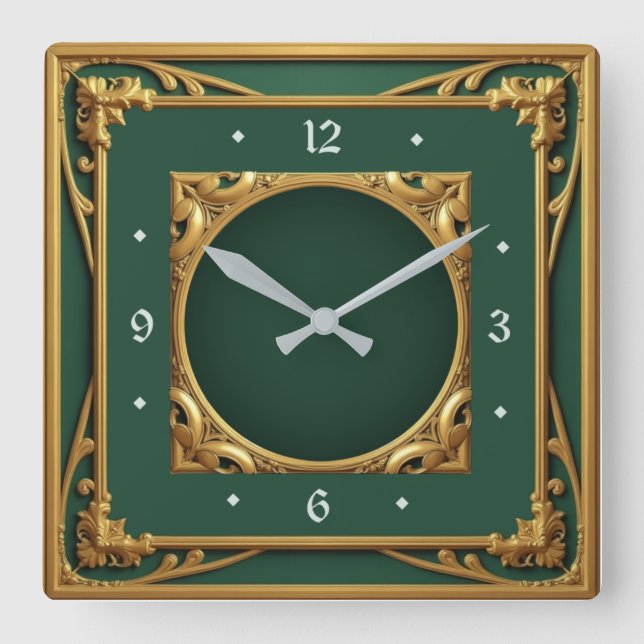 Relógio Quadrado Art Deco Green (Frente)