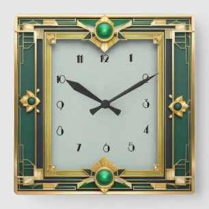 Relógio Quadrado Art Deco Green