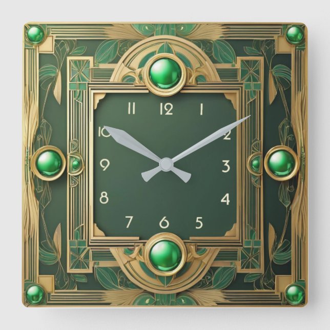 Relógio Quadrado Art Deco Green (Frente)