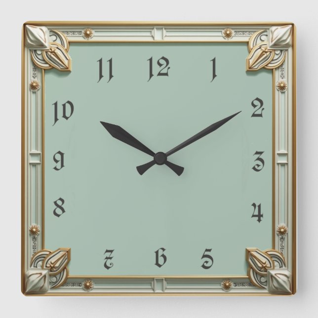 Relógio Quadrado Art Deco Mint (Frente)