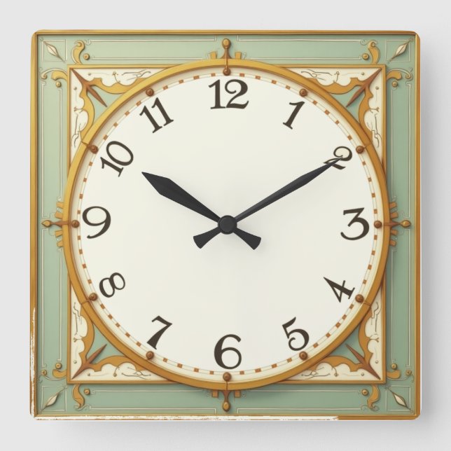 Relógio Quadrado Art Deco Mint (Frente)
