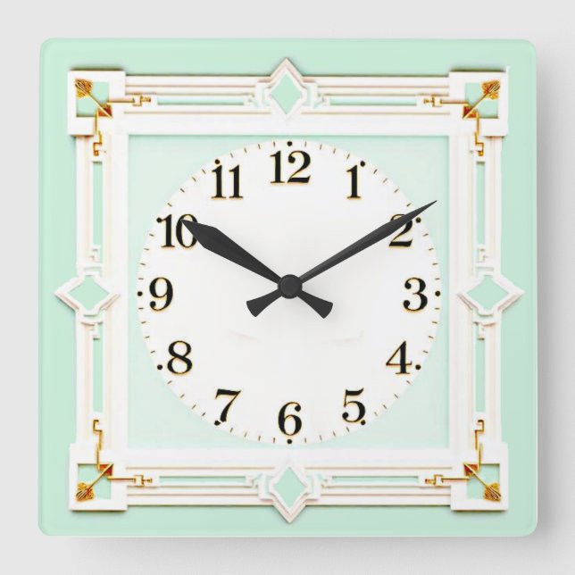 Relógio Quadrado Art Deco Mint (Frente)