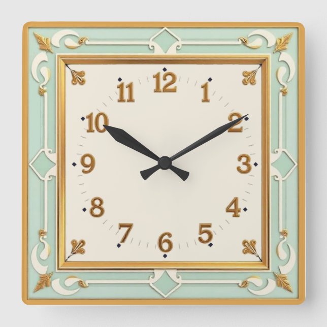 Relógio Quadrado Art Deco Mint (Frente)