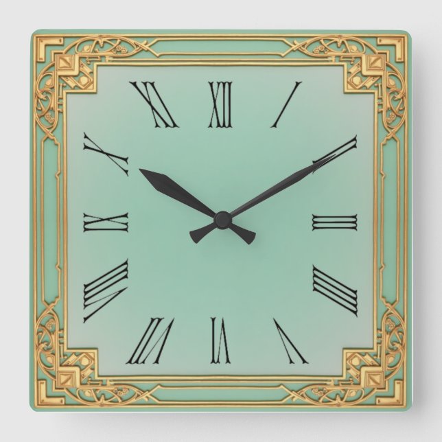 Relógio Quadrado Art Deco Mint (Frente)