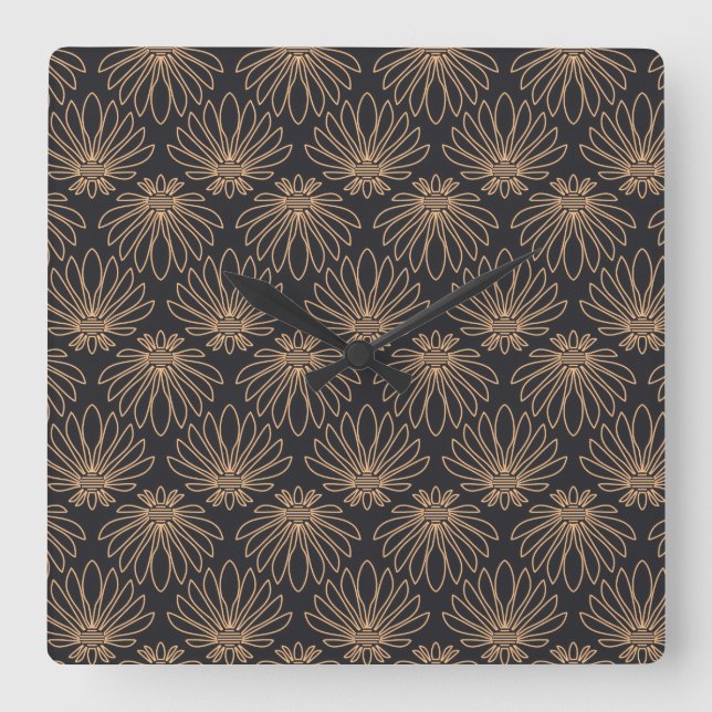 Relógio Quadrado Art Deco pattern with gold floral motifs  (Frente)