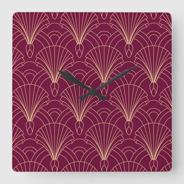 Relógio Quadrado Art Deco pattern with gold geometric fan motifs  (Frente)