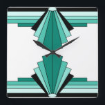 Relógio Quadrado Art Deco Patterno em Verdes<br><div class="desc">Este padrão é baseado em formas clássicas de deco de arte.</div>