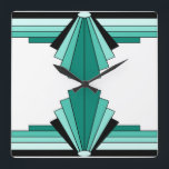 Relógio Quadrado Art Deco Patterno em Verdes<br><div class="desc">Este padrão é baseado em formas clássicas de deco de arte.</div>