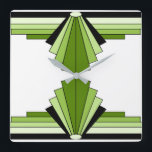 Relógio Quadrado Art Deco Patterno em Verdes e preto<br><div class="desc">Este padrão é baseado em formas clássicas de arte deco,  recriadas em verdes e preto</div>