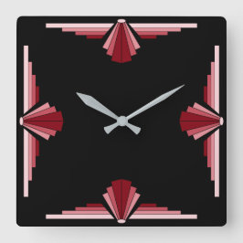 Relógio Quadrado Art Deco Patterno em vermelho