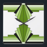 Relógio Quadrado Art Deco Patterno nos Verdes 2<br><div class="desc">Este padrão é baseado em formas clássicas de deco de arte.</div>