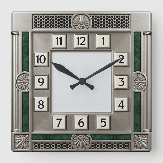 Relógio Quadrado Art Deco Prata (Frente)