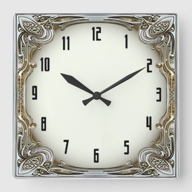 Relógio Quadrado Art Deco Prata (Frente)