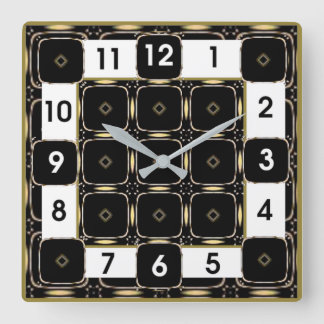 Relógio Quadrado Art Deco Preto e Branco