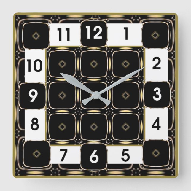 Relógio Quadrado Art Deco Preto e Branco (Frente)