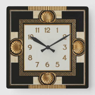 Relógio Quadrado Art Deco Preto e Dourado