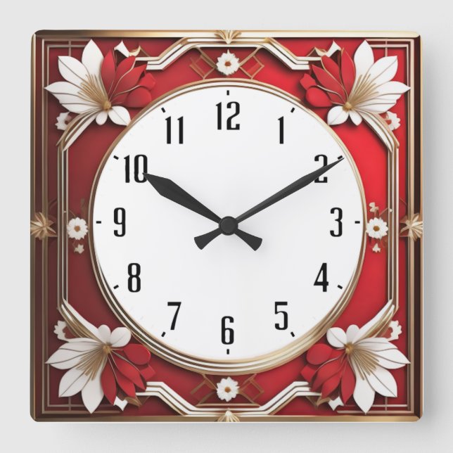 Relógio Quadrado Art Deco Red (Frente)