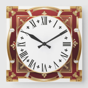 Relógio Quadrado Art Deco Red