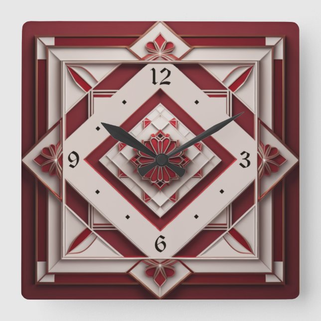 Relógio Quadrado Art Deco red (Frente)