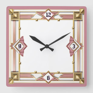 Relógio Quadrado Art Deco Rosa