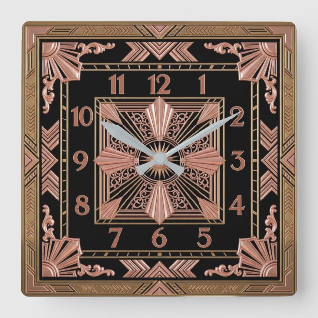 Relógio Quadrado Art Deco Rosa (Frente)