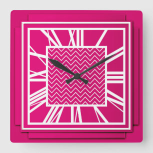 Relógio Quadrado Art deco, rosa do fúcsia
