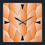 Relógio Quadrado Art Deco Scales Design Orange<br><div class="desc">Design de deco de relógio de parede que você pode personalizar com qualquer texto de sua escolha. Se precisar de ajuda para personalizar,  entre em contato conosco através do link desta página. Relógio de arte.</div>