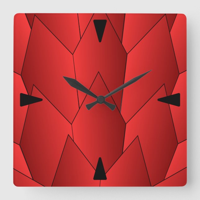 Relógio Quadrado Art Deco Scales Design Red Square Wall Clock (Frente)