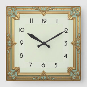 Relógio Quadrado Art Deco Soft Mint