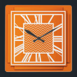 Relógio Quadrado Art Deco, tangerina laranja<br><div class="desc">Art Deco,  tangerina em laranja / relógio de efeito tangerina 3 d com números brancos - gráficos digitais</div>