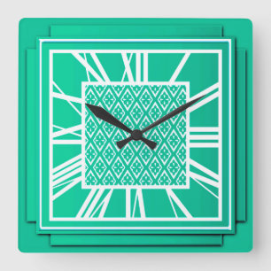 Relógio Quadrado Art deco, turquesa/pavão