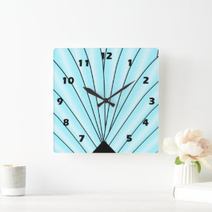 Relógio Quadrado Art Deco Ventilador Design Blue Square Wall Clock