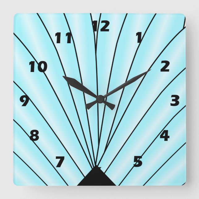 Relógio Quadrado Art Deco Ventilador Design Blue Square Wall Clock (Frente)