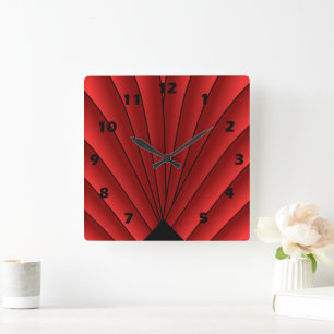 Relógio Quadrado Art Deco Ventilador Design Red Square Wall Clock