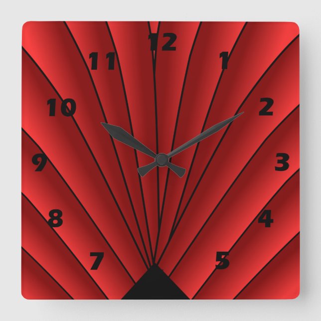 Relógio Quadrado Art Deco Ventilador Design Red Square Wall Clock (Frente)