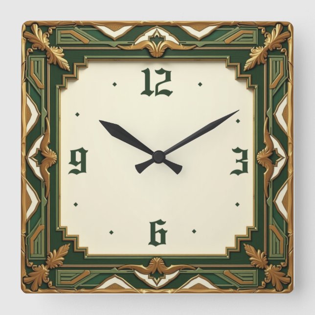 Relógio Quadrado Art Deco Verde (Frente)